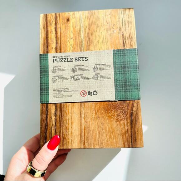 NEW WEST ELM Brown Tan Handcrafted Hand Wood Wooden Mini Puzzle Box Gift Set 6 - Picture 7 of 8